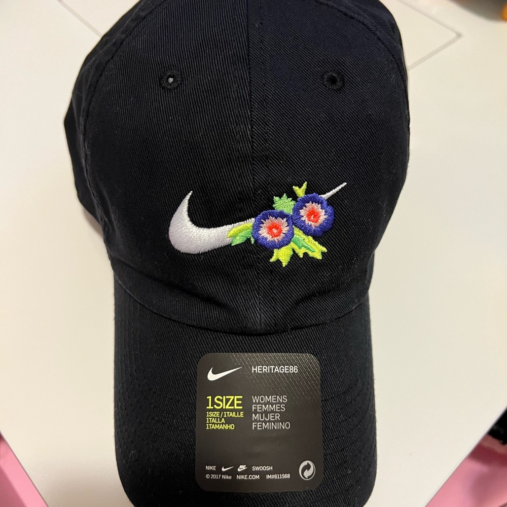 Brand New Women’s Nike Black Cap with Floral Embroidery
